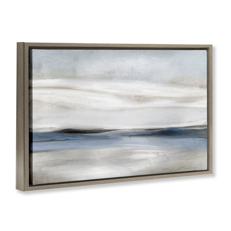 Abstraction de paysage neutre strié, H 17 po x l 25 po, Cadre flottant orme Montalcino