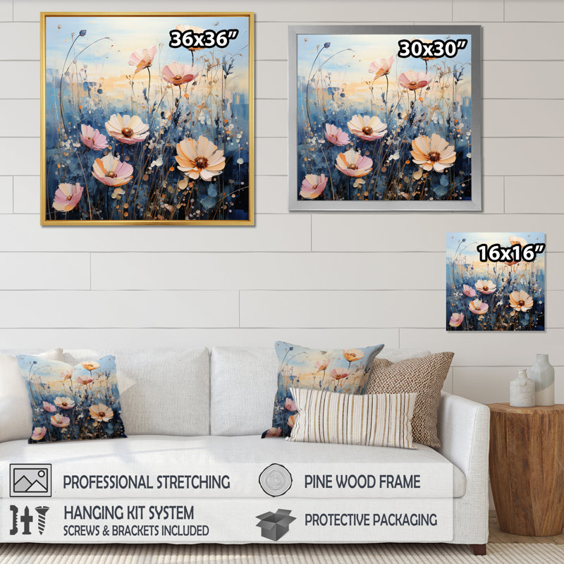 «Meadow Ethereal Meadowscape Pointillism I», reproduction sur toile, H 36 po x l 36 po x P 1,5 po, Cadre flottant noir