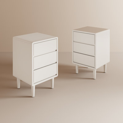 Ensemble de 2 tables de chevet Mid-Century modernes en bois massif avec 3 tiroirs