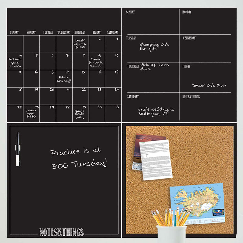 4 Piece Organisation Dry Erase Chalkboard Wall Decal
