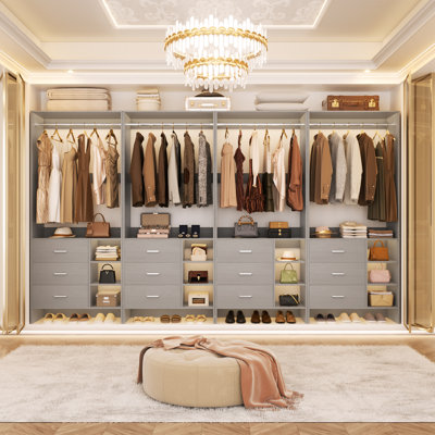 10ft Closet System with Wooden Drawers and Hanging Rods
