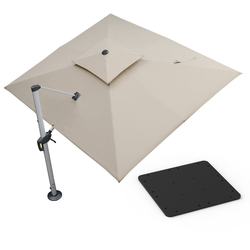 Parasol en porte-à-faux rectangulaire 9 pi x 11 pi avec base en tôle d'acier Hokku Designs, beige, Beige