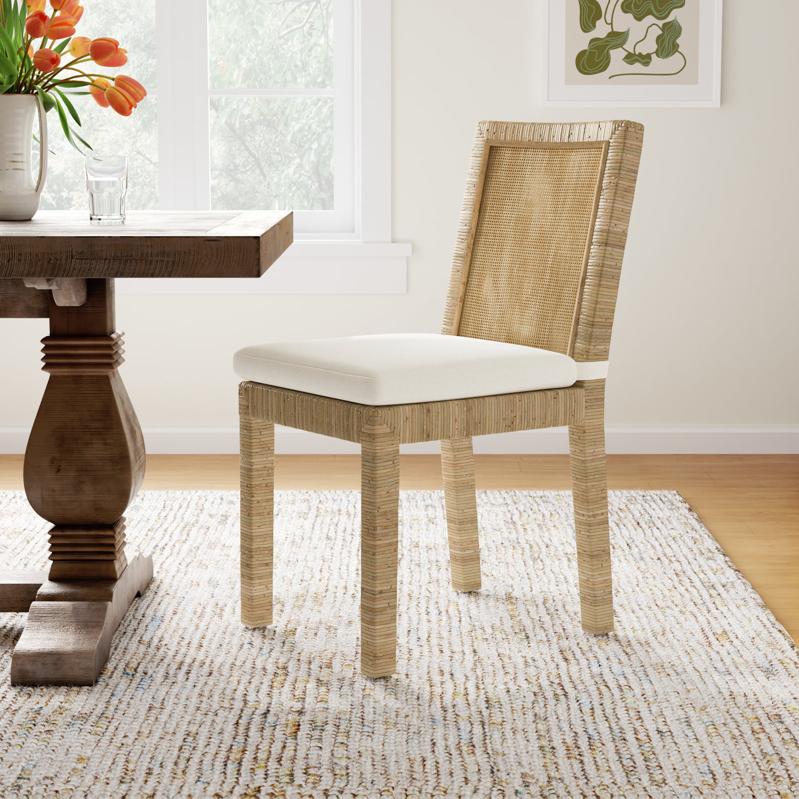 Elaina Woven Side Chair, White, Gray