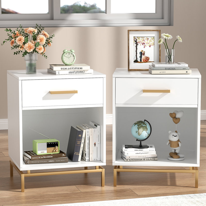 1-drawer Nightstand With Open Storage Side Table (set Of 2)