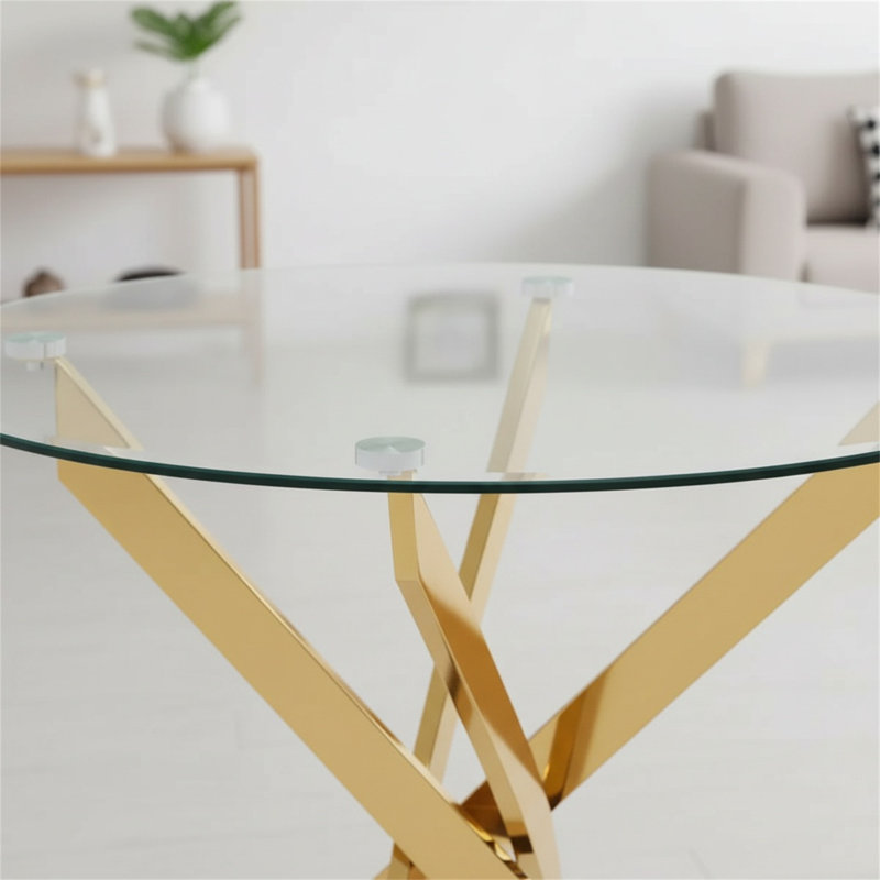 35.5-inch Glass Dining Table With Gold-tone Legs, Modern Kitchen Round Dining Table, Suitable For Home Kitchens And Dining Rooms