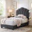 Lit simple Roxy, laine gris anthracite, éclairage DEL, tête de lit rembourrée-117559787