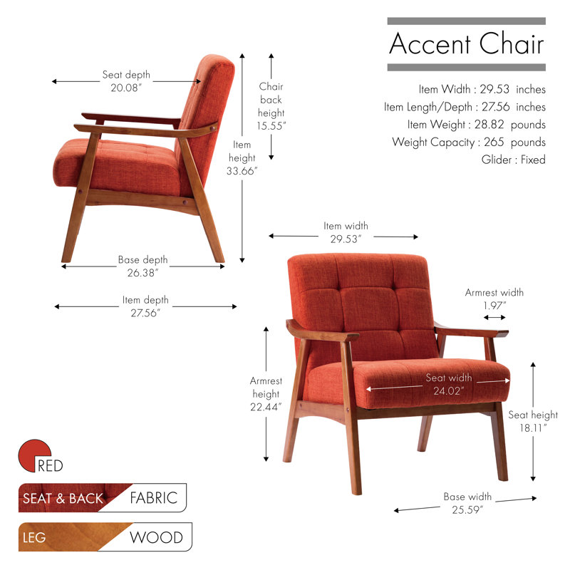Upholstered Armchair, Red