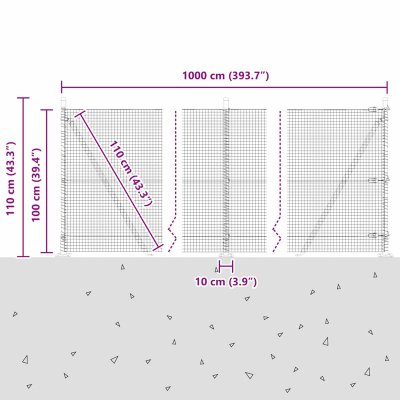 Vidaxl Fence With Posts Steel, 100cm H x 1000cm W x 3.2cm D, Green