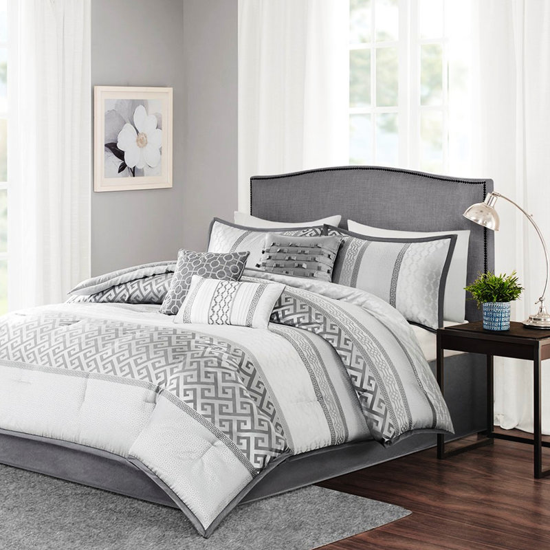 Édredon grand 7 pièces gris et vapeur avec plateforme, Grand et 6 pièce supplémentaires, Gris