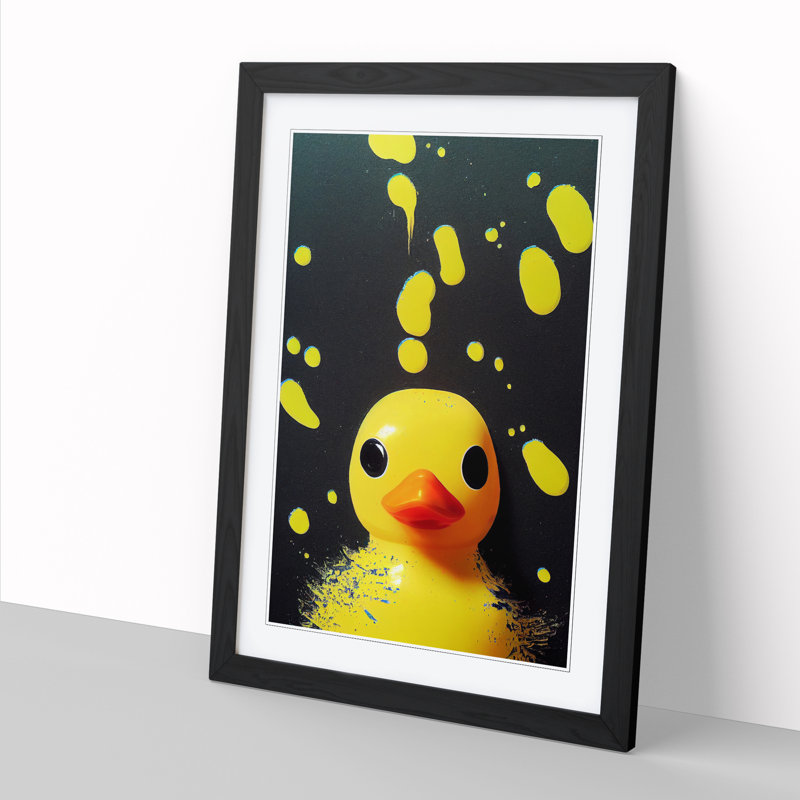 Rubber Duck Paint Splatter - Single Picture Frame Print, Black, 34cm H x 25cm W x 2cm D