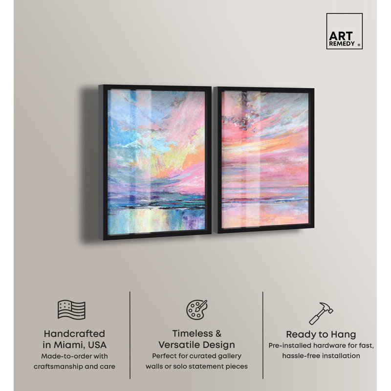 Celestial Reflections Shadowbox Print Sunset Pink Wall Decor Set by Art Remedy, Black Frame, 10 x 15, 46" H x 31" W