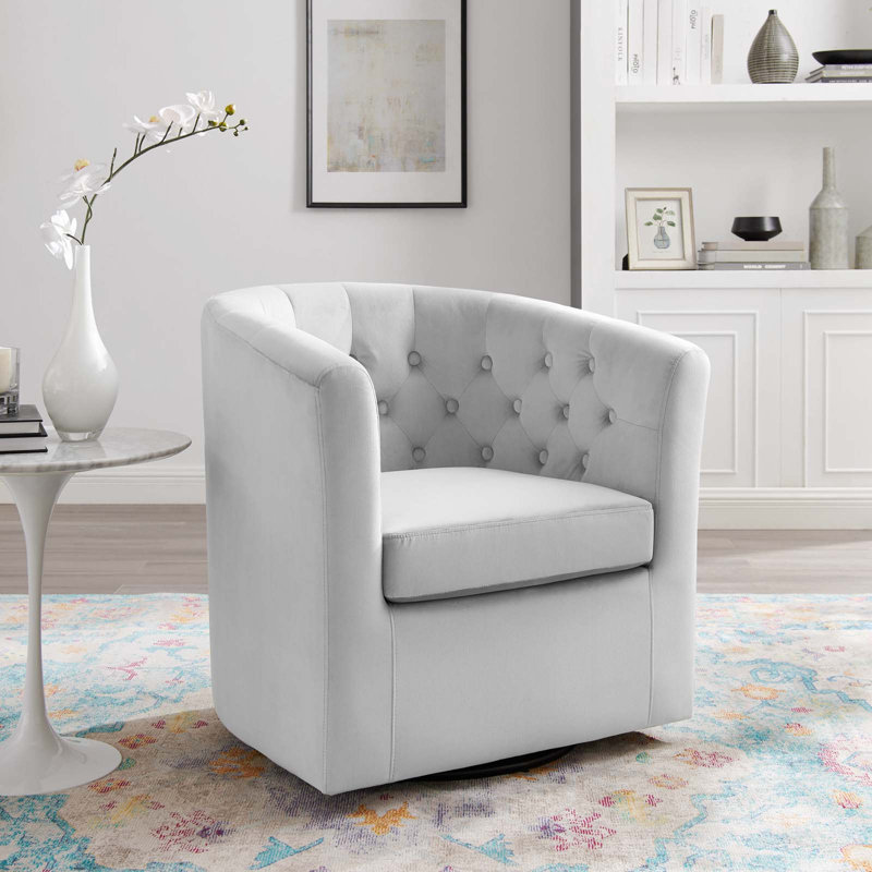 Prospect Tufted Performance Velvet Swivel Armchair, Light Gray Velvet