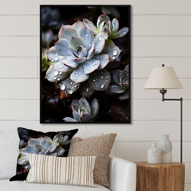 Bleu succulent explosion, H 32 po x l 16 po x P 1 po, Cadre flottant noir