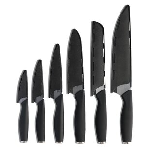 Tower Kitchen Knife Set with Acrylic Knife Block, Black and White Groove  Blades with Black Handles, 5-Piece