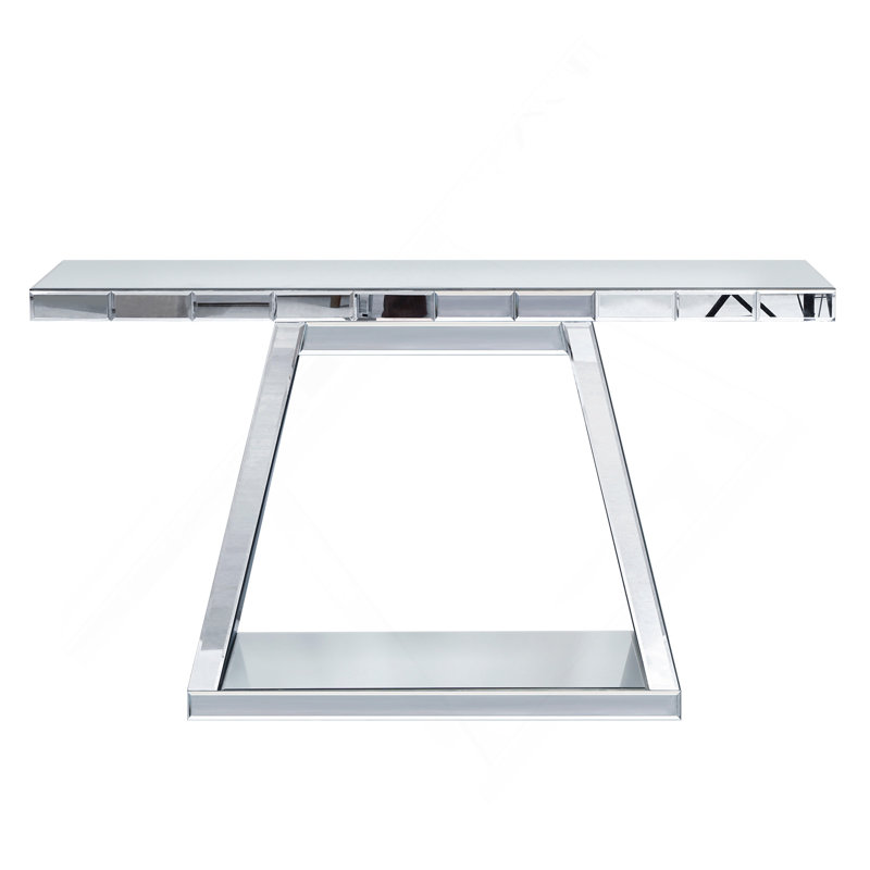 55.9" Modern Luxe Full-Body Mirror Entryway Table With Trapezoid Base – 360° Reflective Console Table, Sturdy Wooden Frame, Scratch-Resistant Design & Open Storage For Hallway, Living Room, Staircase