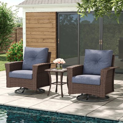 3 Piece Wicker Patio Furniture Set, Classis Outdoor Conversation 360 Degree Swivel Chairs Set with Coffee Table by Red Barrel Studio 3 Piece Wicker Patio Furniture Set, Classis Outdoor Conversation 360 Degree Swivel Chairs Set with Coffee Table by Red Barrel Studio