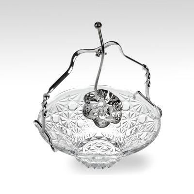 Queen Anne Glass/Silver Plated Candy/Nut Dish with hanging Spoon on Handle