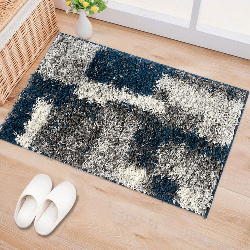 Farmerville Geometric Shag Navy/Gray/Ivory Area Rug, Rectangle 2' x 3'