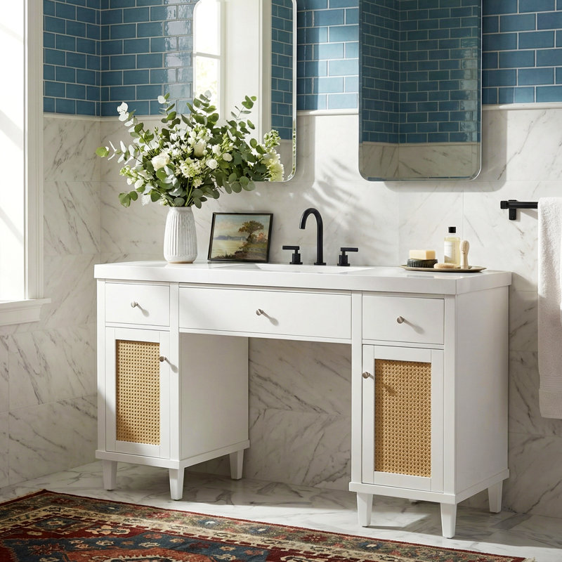 Elloree 60" Single Bathroom Vanity with SMC Sink & Storage, White
