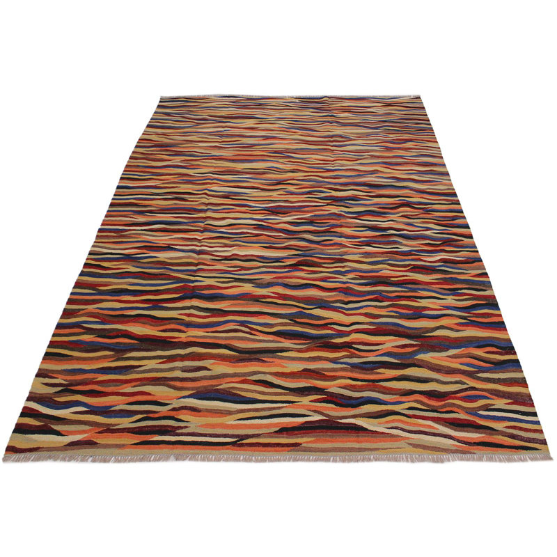 Tapis brun en laine fabriqué à la main de conception unique 8 pi 4 po x 9 pi 9 po Calliphon