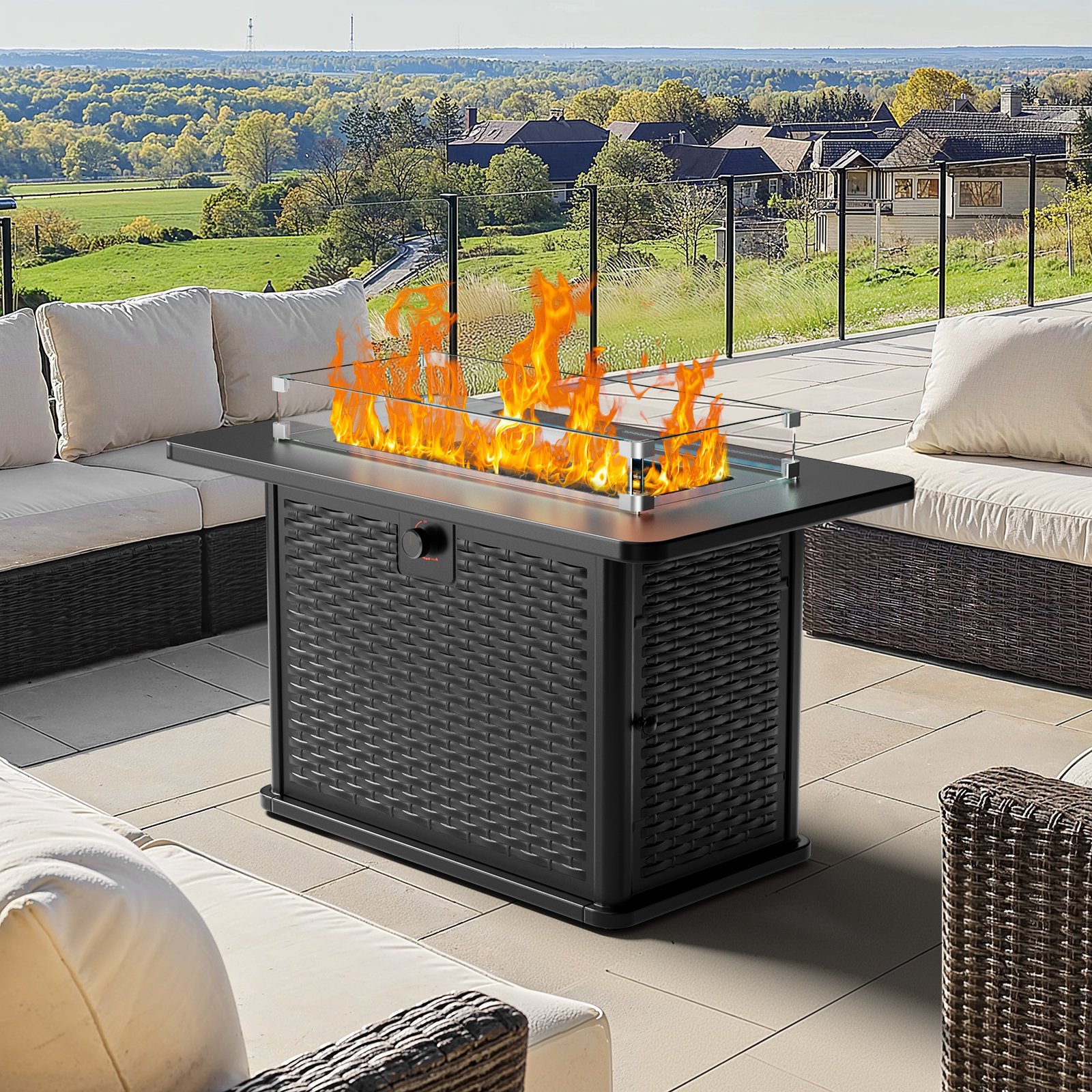 Arlmont & Co. 43" Fire Pit Table Propane Outdoor Fireplace with Glass ...