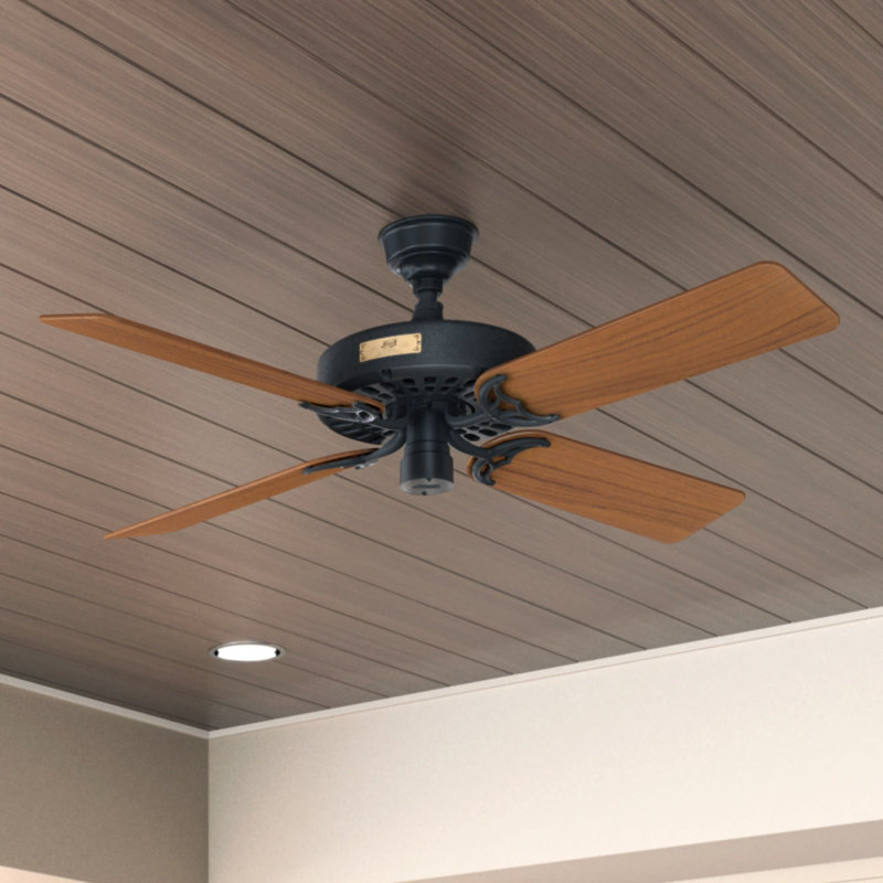 Hunter Original 52" 4 or 5 - Blade Outdoor / Indoor Traditional Ceiling Fan with Pull Chain, Teak