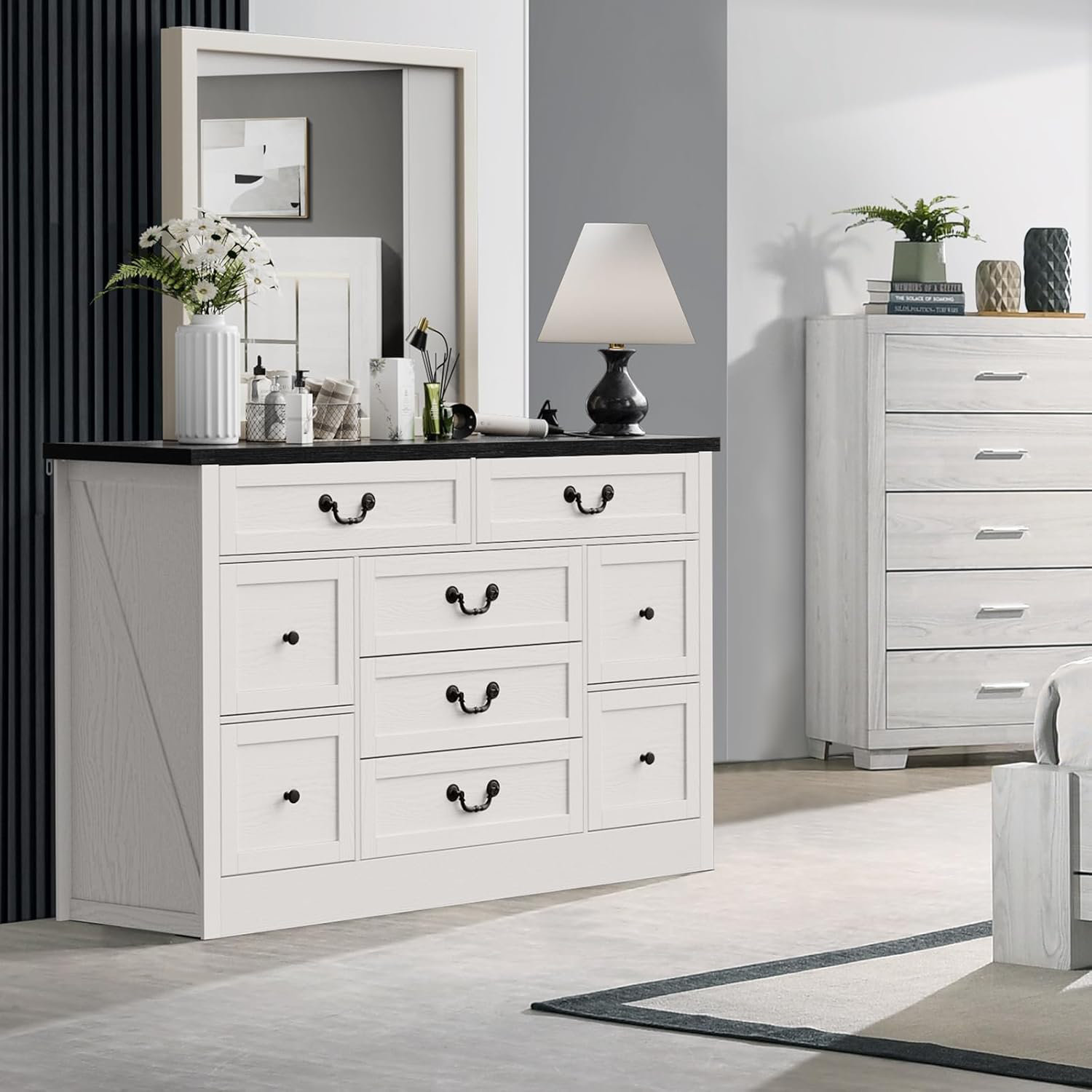 Charlton Home Farmhouse 9 Drawer Dresser with Charging Station, 54 ...