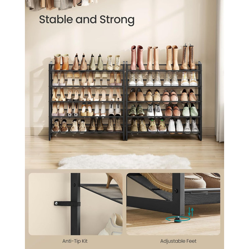 Range-chaussures en métal à 10 niveaux avec tablettes réglables, conception empilable pour le rangement de chaussures de grande capacité, fabrication robuste et stable