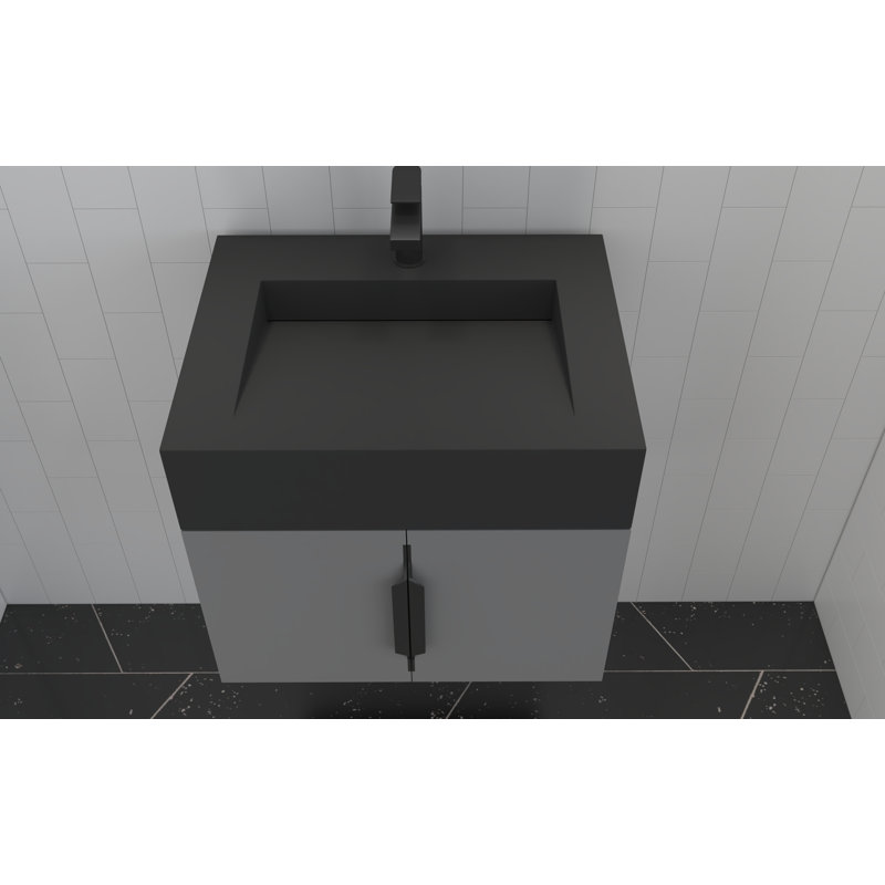 Ensemble de meuble-lavabo mural moderne flottant 24 po Nile, Bitume, Noir mat, Gris