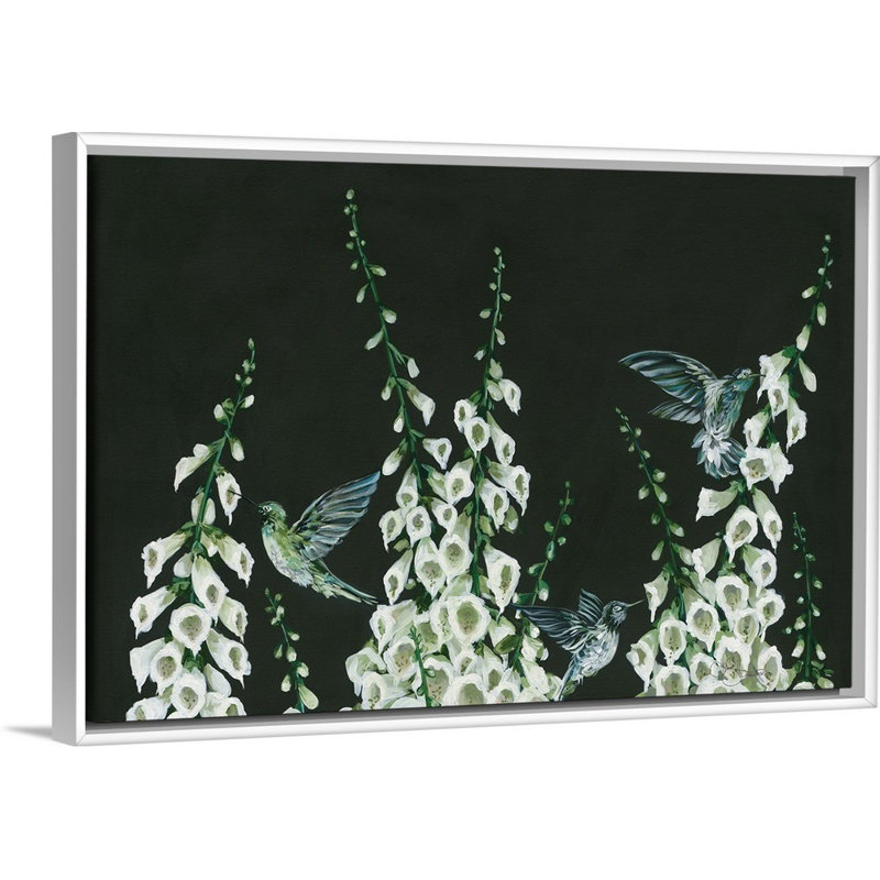 Colibris-reproduction d’art sur toile, Cadre blanc, H 22 po x l 32 po x P 1,75po