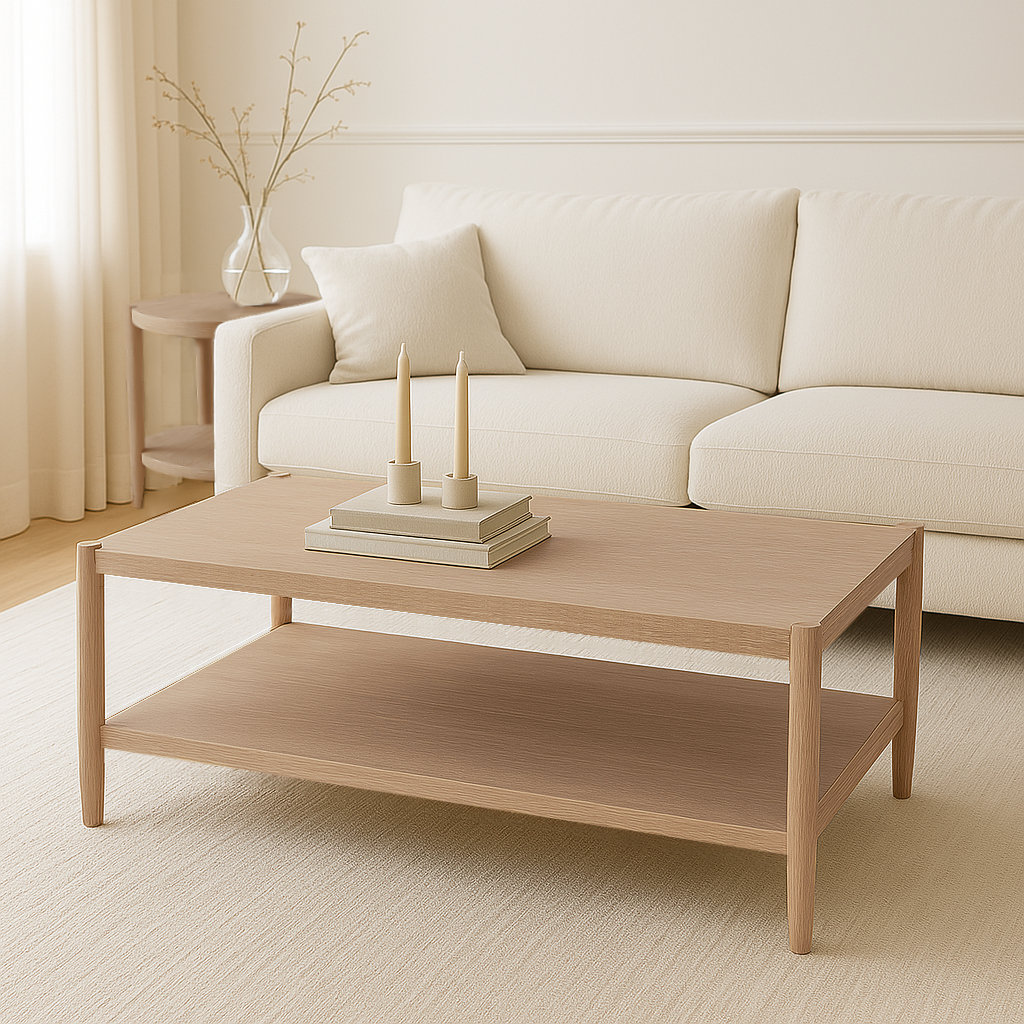 Reece 48" Rectangular Coffee Table, Natural Wood