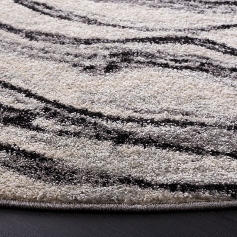 Tapis ivoire / noir Tulum 275, Rond 6 pi 7 po