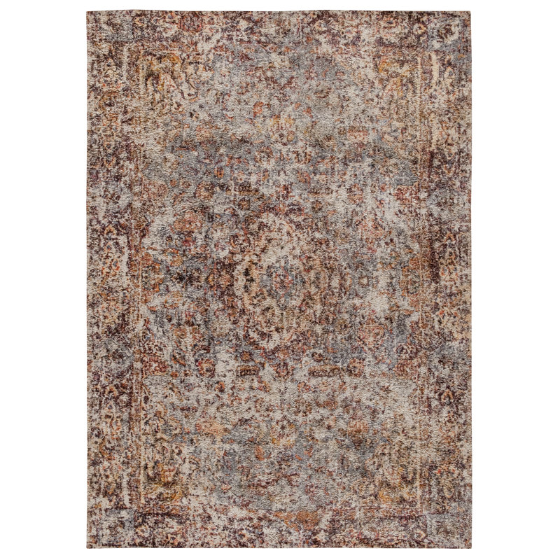 Distressed Red and Gray 8' x 10' Synthetic Area Rug
