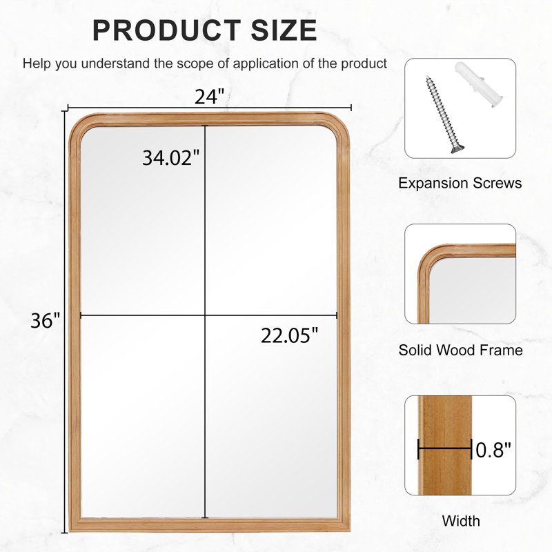 Ancell Solid Wood Rectangle Mirror, 36" x 24", Light Oak