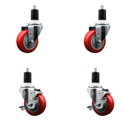 Poly Wheel Swivel Expanding Stem Caster Set 2 Brakes SCC TLB 3.5" x 1-1/2"