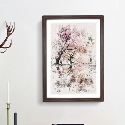 Reflection Of The Pink Blossom Trees Watercolour - Single Picture Frame Painting on MDF