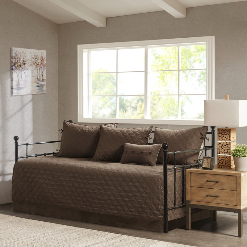 Housse de lit de jour rustique - simili suède doux, ajustement pour matelas simple, diamant brun, chambre à coucher
