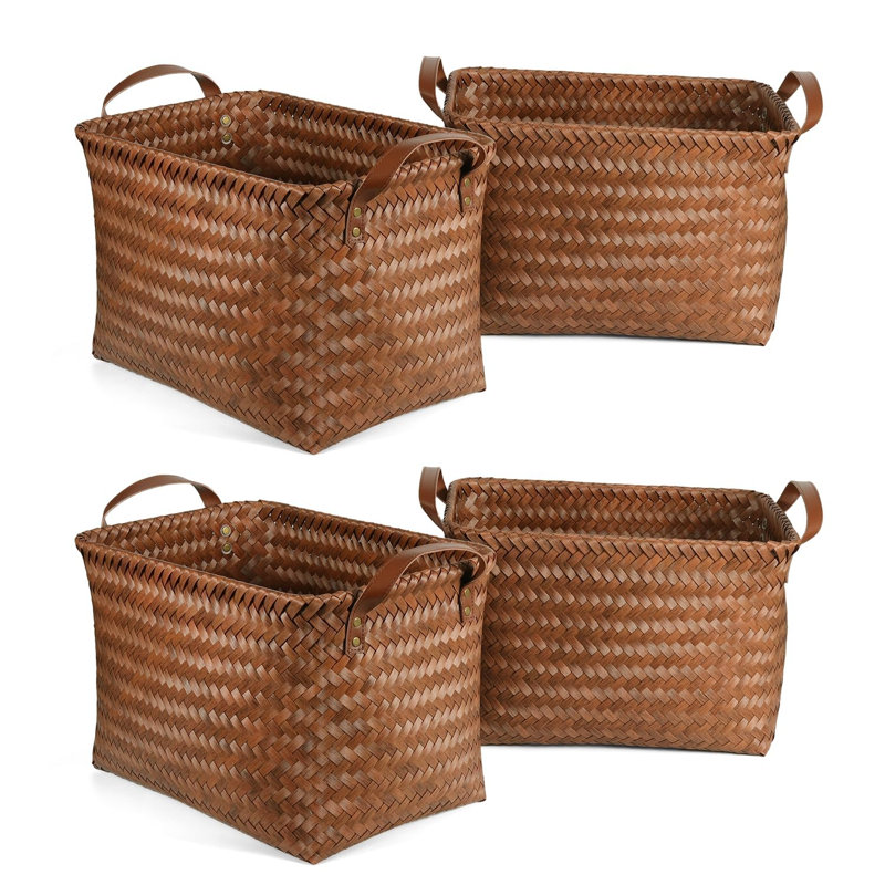 Paniers à linge 15L pour paniers de rangement imperméables avec poignées en cuir