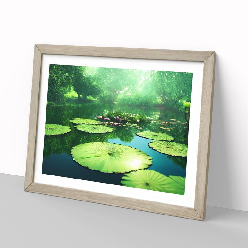 Blissful Water Lily Pond - Framed Print, Walnut, 46cm H x 64cm W x 2cm D