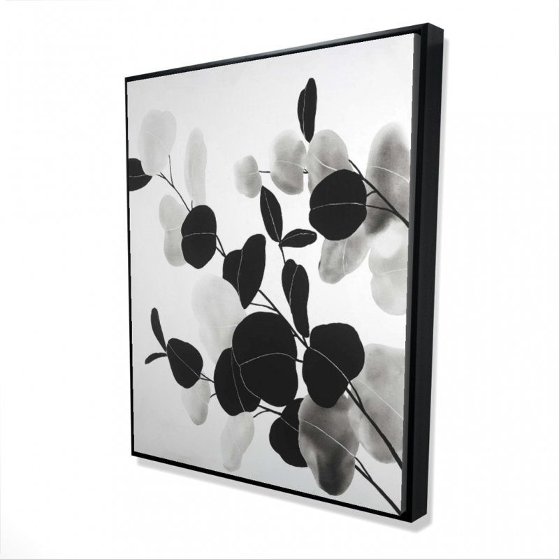 Grayscale Branches With Leaves Print On Canvas
