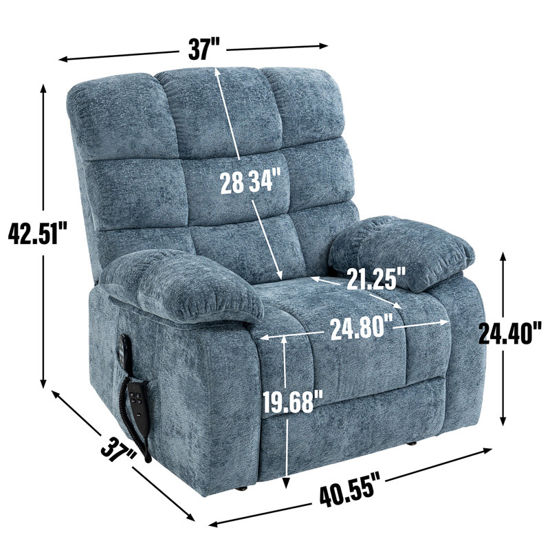 Lift Recliner Chair Heat Massage Dual Motor Infinite Position Up to 350 LBS Large Electric Power, Blue Chenille