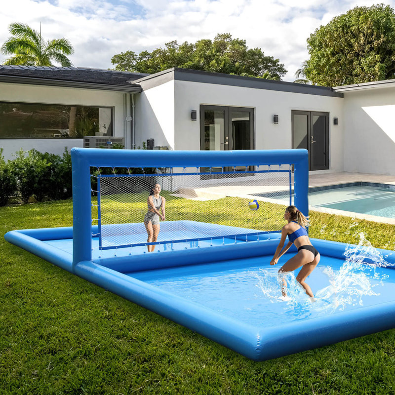 Piscine extérieure avec système de filet de volleyball de plage de 33 pieds en PVC avec pompe à air de 800 W pour la cour arrière
