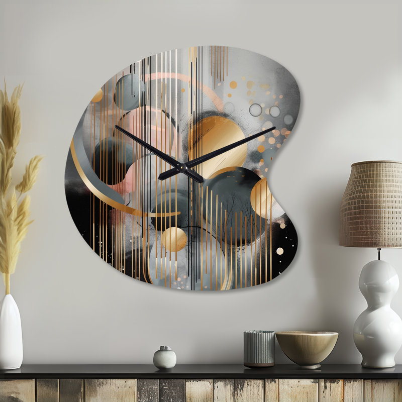 Abstrait formes et lignes III - horloge murale en métal de forme unique, impression d'horloge murale asymétrique, Grand