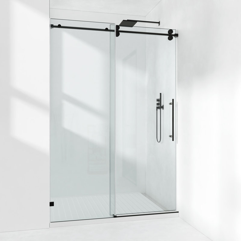 50-55" W x 72" H Frameless Single Sliding Shower Door with 3/8" Clear Tempered Glass - Round Top Rail, Matte Black