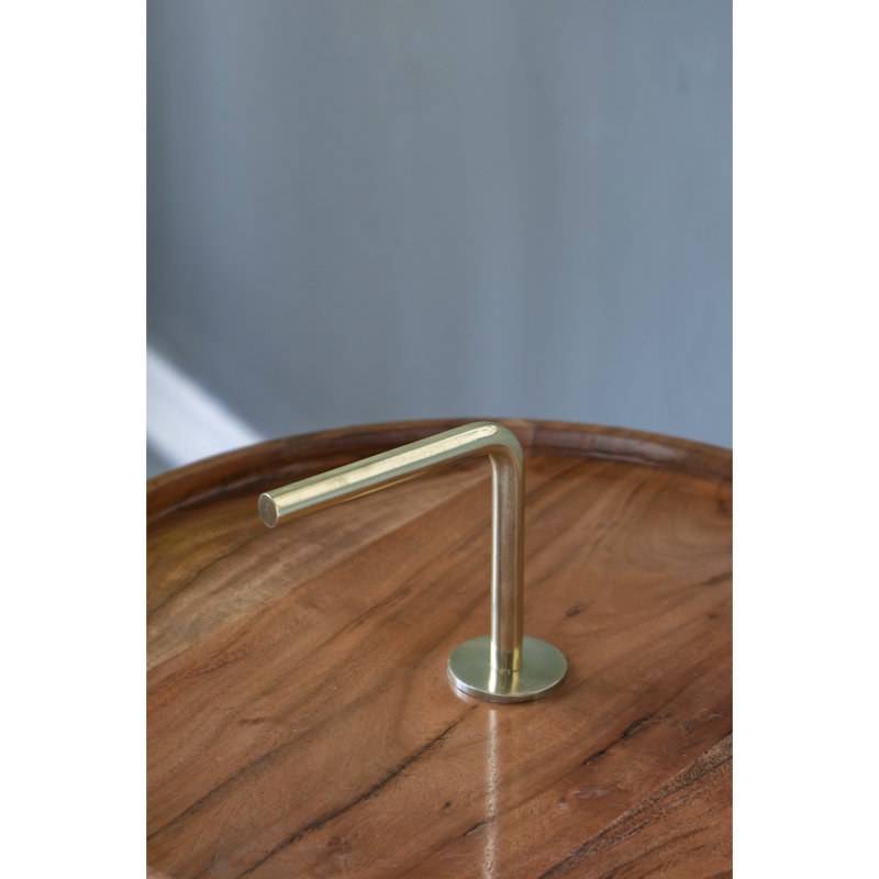 Table d'appoint en bois d'acacia avec pieds en acier à trépied, brun / or, 16 po x 23,5 po