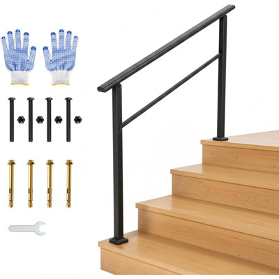 Rampe d'escalier extérieure à 4 marches 1Pack, rails en aluminium et en fer pour les marches extérieures, rampe de sécurité facile à assembler, noir