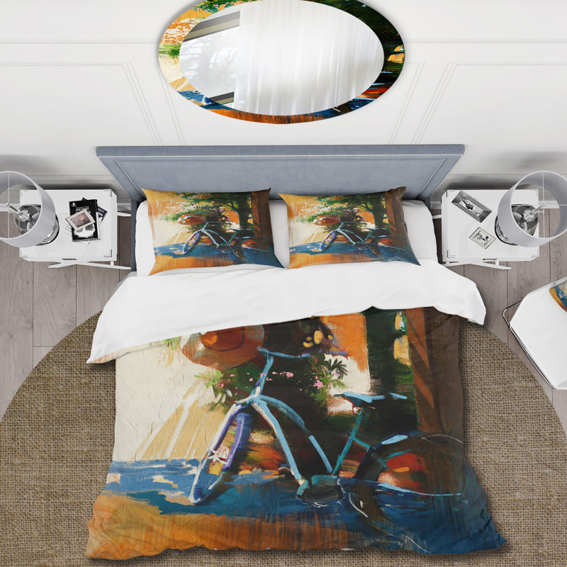Ensemble de housse de couette en microfibre vert / bleu / orange / brun, Housse de couette pour grand lit + 2 taies décora