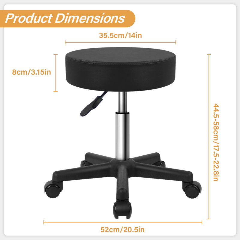 Adjustable Height Ergonomic Stool with Removable Casters/Wheels, Black
