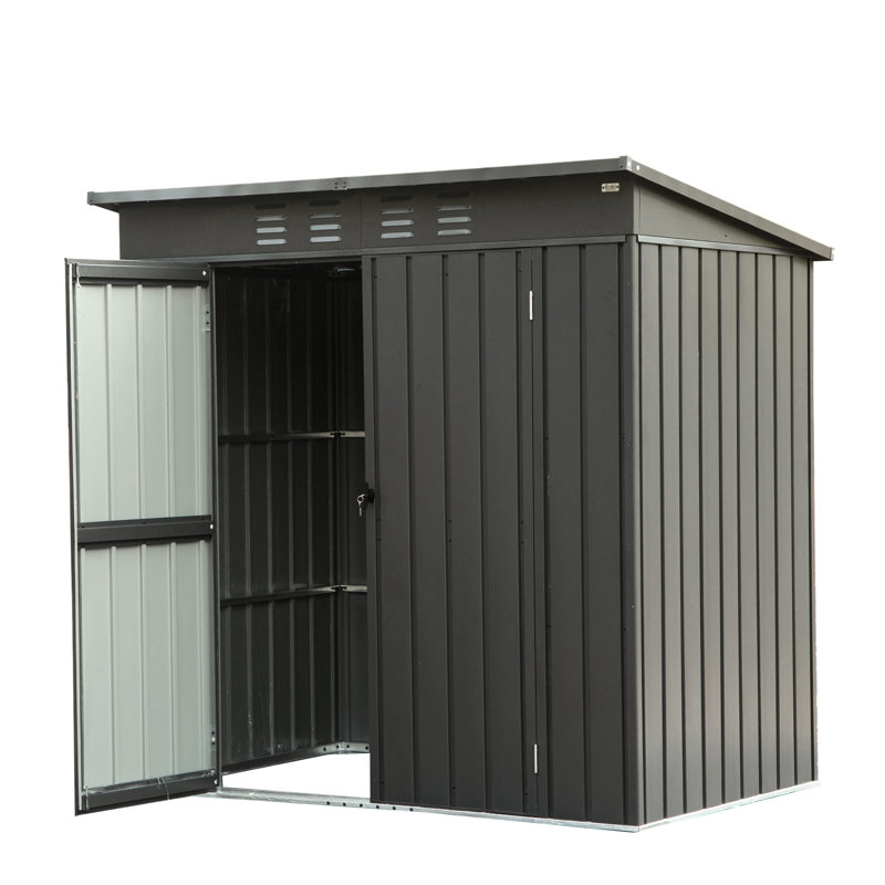 Remise extérieure en métal avec toit d'eau - 6 pi x 4 pi, conception noire de 6 pi x 4 pi