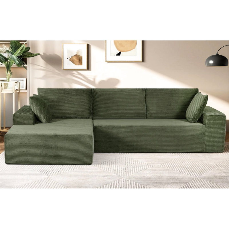 Canapé modulaire convertible en velours côtelé doux, canapé-lit confortable à 4 places avec conception en mousse complète, aucun assemblage nécessaire pour la chambre à coucher, faisant face à la gauche en velours côtelé, dans la chambre à coucher et le salon,